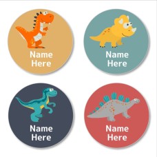 Dinosaur Round Name Label