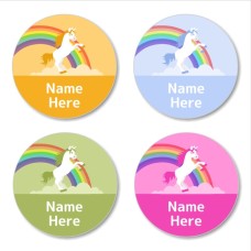 Rainbow Unicorn Round Name Label